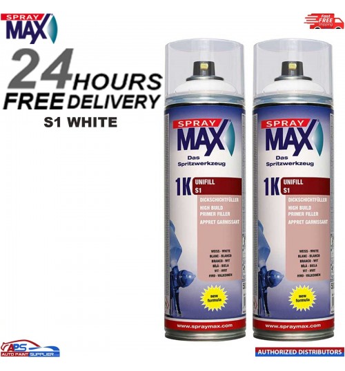 2x SPRAYMAX 680420 1K UNIFILL PRIMER AEROSOL 500ML - S1 WHITE